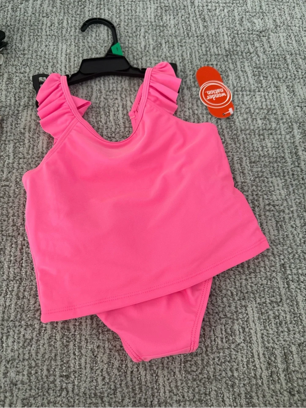 wonder nation Ruffled Tank Two- Piece Swimsuits - Yellow Floral & Hot Pink